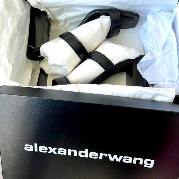 ALEXANDER WANG Hayden Leather Doubled Strap Heeled Sandals - Size 39, Black - Picture 5 of 10
